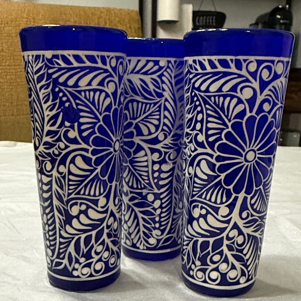 Blue Mexican Floral Patterned Shot Glass